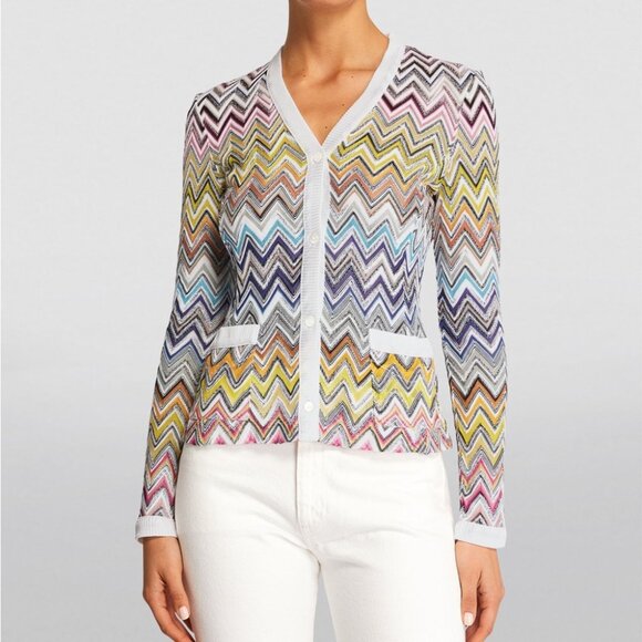 Missoni ZigZag Knit Cardigan Sweater Top 2024 Harrods Multicolor Crochet Rainbow - Picture 1 of 14